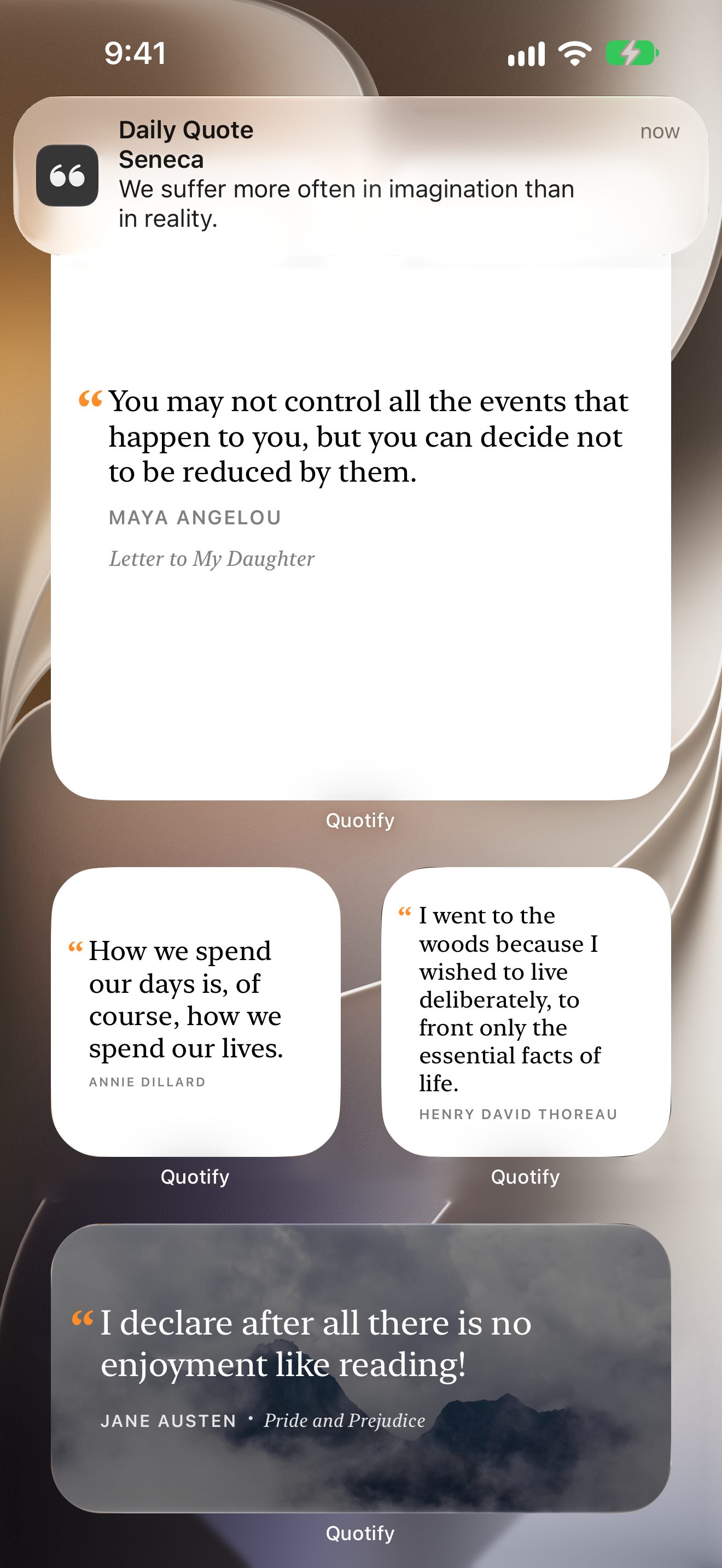 A Daily Quote notification above Quotify widgets