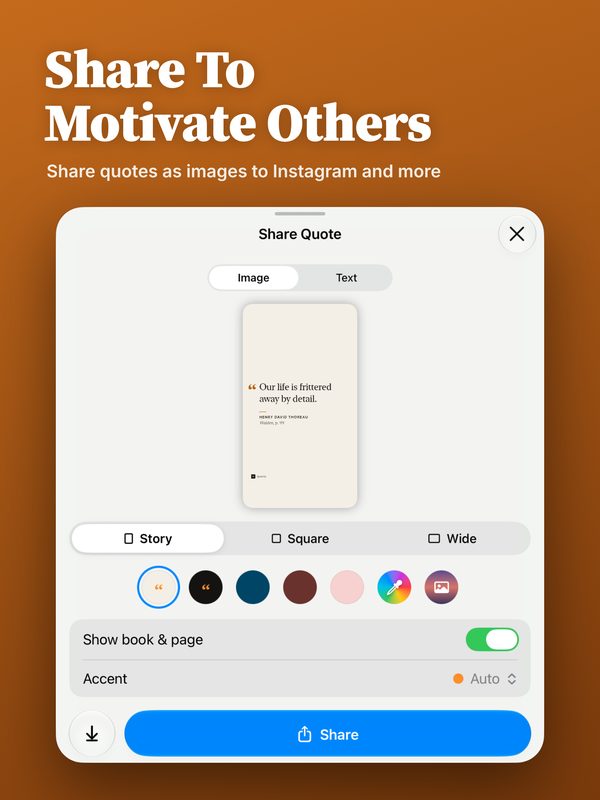 Share To Motivate Others: Share Quote sheet, on iPad