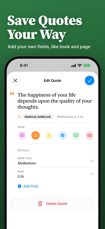 Save Quotes Your Way: Your own fields, like book and page