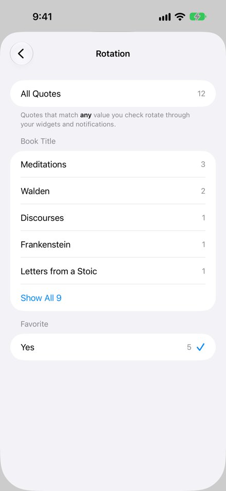 Choosing which quotes widgets and reminders show